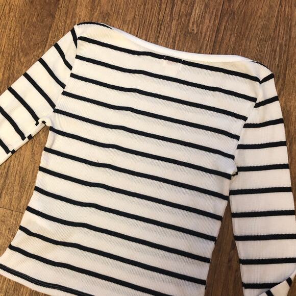 NWOT BDG Urban Outfitters Black White Willow Boatneck Long Sleeve Thermal Top - Picture 8 of 12